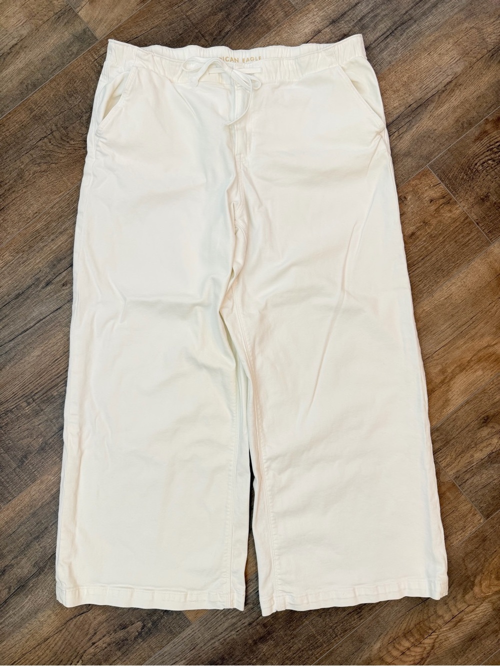 American Eagle White Ultra Wide-Leg Drawstring Pants Womens XL Low Rise Stretch